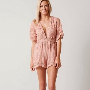 Honey Punch lace romper with layered lace